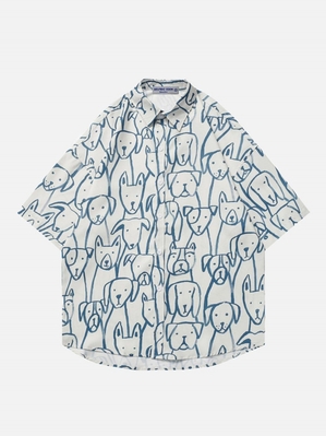 Abricot  Chemise à Manches Courtes Aelfric Eden Hand-painted Line Puppy Print - HDQ-7551196